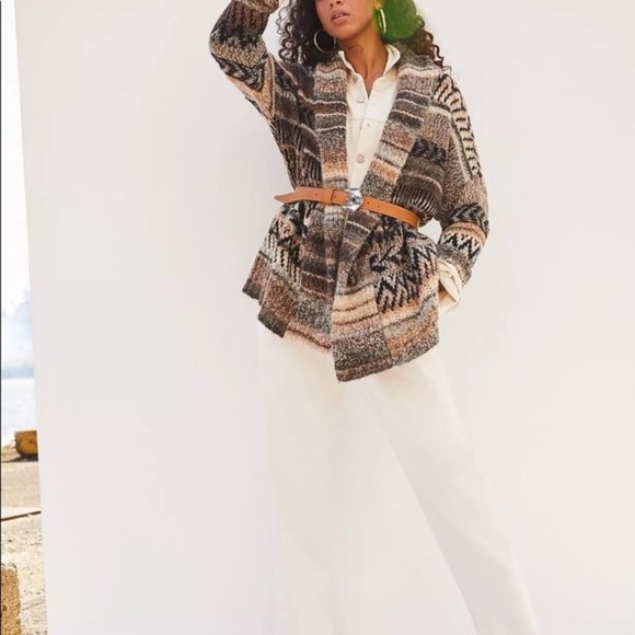 NWT PILCRO ANTHROPOLOGIE Emilie Shawl Collar Chunky Knit Cardigan Med/Large - Picture 2 of 8
